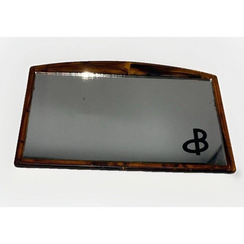 Vintage Bienen-Davis Handbag Mirror Tortoise Shell Lucite 4.5” Retro Mid Century